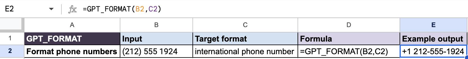 Provide an example output to format your phone numbers: +1 212-555-1924