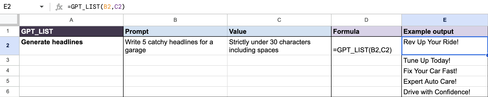 Create 5 catchy headlines for a garage, 30 characters max